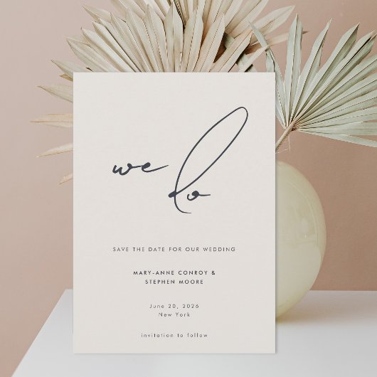 We maken moderne, minimalistische beige grijze kal save the date