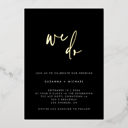 We maken moderne zwarte kalligrafie-weddenschap folie uitnodiging (Voorkant)