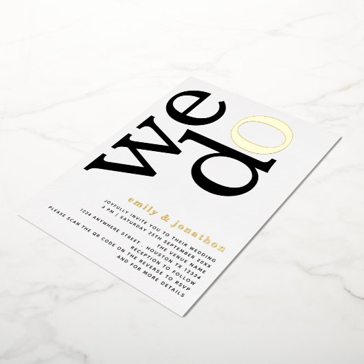 We maken stijlvolle tekst QR Code Gold Real Folie Folie Uitnodiging (Gedraaid)