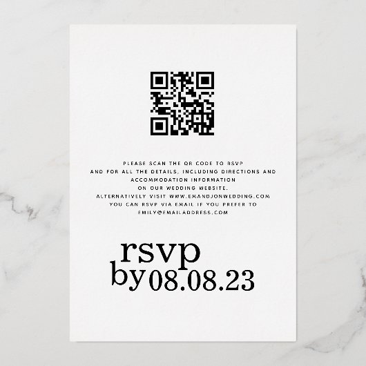 We maken stijlvolle tekst QR Code Gold Real Folie  Folie Uitnodiging (Achterkant)