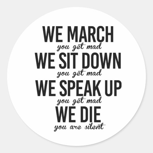 We marcheren We gaan zitten We spreken op Ronde Sticker (Voorkant)