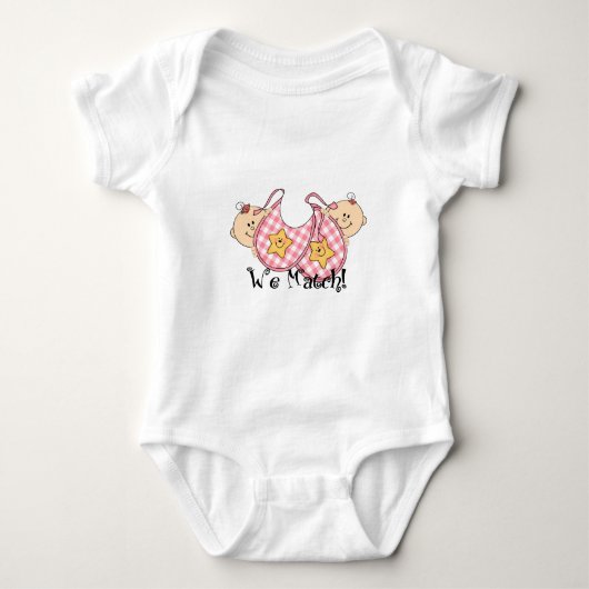 We Match Peeking Twins Met Bibs 2 Meisjes Romper (Voorkant)