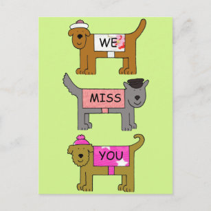 We Miss You Cartoon Dogs in Petten en jassen Briefkaart