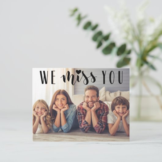 We Miss You Hand Lettering Photo Briefkaart (Staand voorkant)