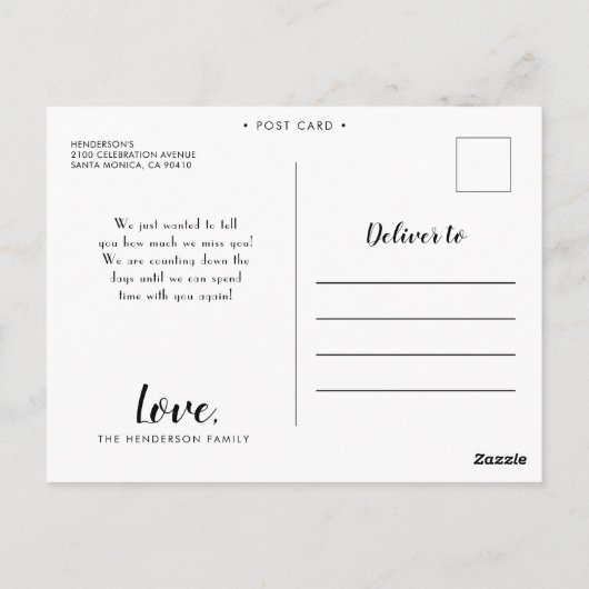 We Miss You Hand Lettering Photo Briefkaart (Achterkant)