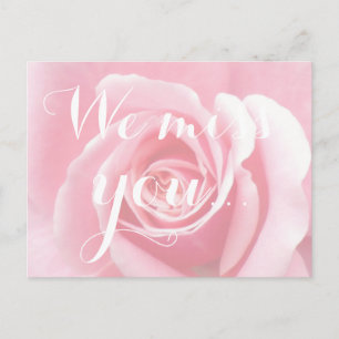 We missen je, Handschrift Typography Pink Rose Briefkaart