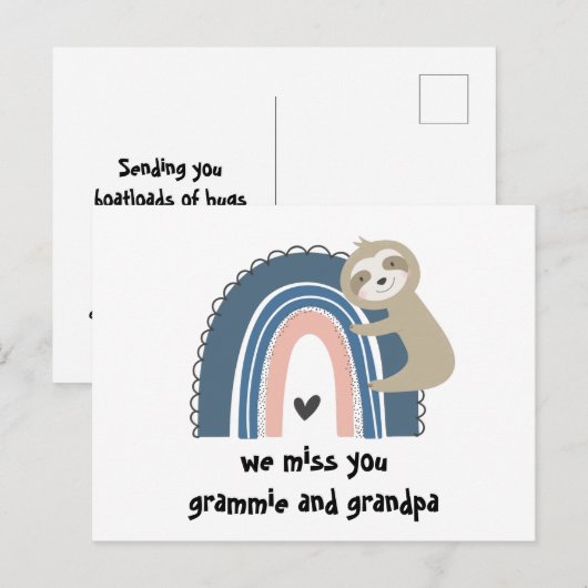 We missen jullie Rainbow Sloth grootouders Briefka Briefkaart (Voorkant / Achterkant)