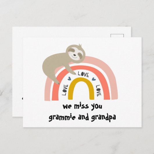 We missen jullie Rainbow Sloth grootouders Briefka Briefkaart (Voorkant / Achterkant)