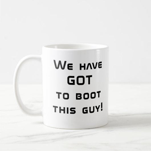 We moeten deze man opladen. koffiemok (Links)