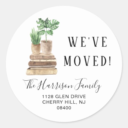 We Moved Boho Plants Retouradres Ronde Sticker (Voorkant)