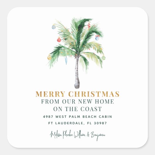 We Moved Christmas Holiday Palm Tree Moving Notice Vierkante Sticker (Voorkant)