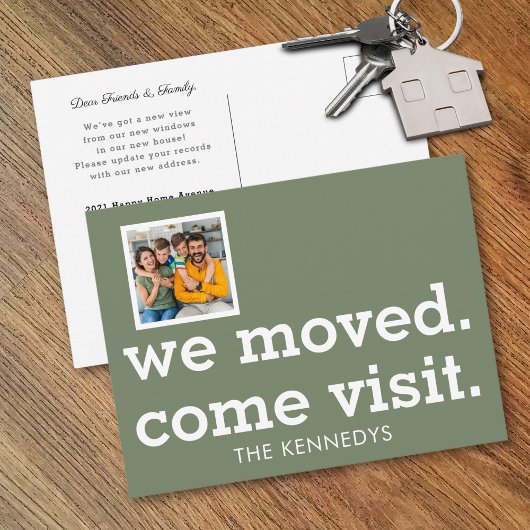 We Moved Come Visit Photo New Home Sage Green Aankondigingskaart