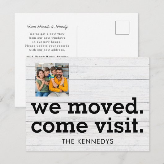 We Moved Come Visit Typography New Home Photo Aankondigingskaart (Voorkant / Achterkant)