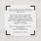 We nemen mensen aan vierkante visitekaartje (Achterkant)