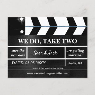 We nemen twee filmclapboard bruiloft uit aankondigingskaart