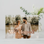 We ontwikkelden Retro trouwfoto's roos gouden foli Folie Uitnodiging (Staand Voorkant)