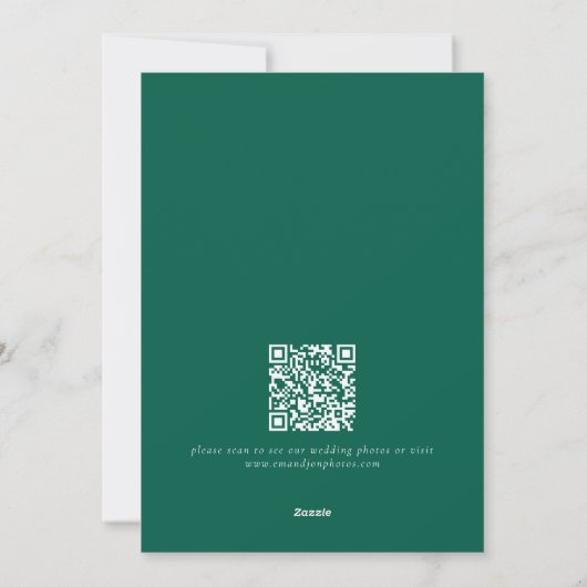 We ontwikkelden script Emerald Elopement aankondig Feestdagenkaart (Achterkant)