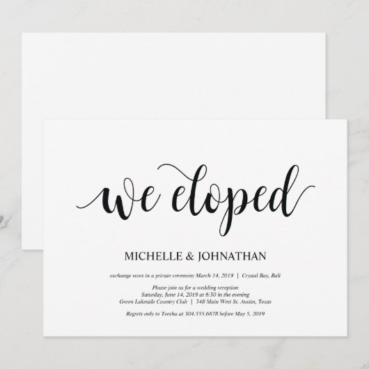 We ontwikkelden, Wedding Elopement Reception Invit Kaart (Voorkant / Achterkant)