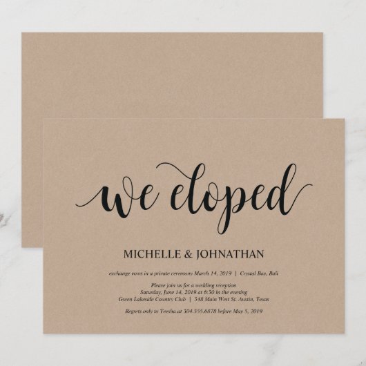We ontwikkelden, Wedding Elopement Reception Invit Kaart (Voorkant / Achterkant)