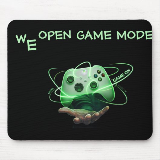 "We Open Game Mode" Zwevende Neon Controller Mou Muismat (Voorkant)