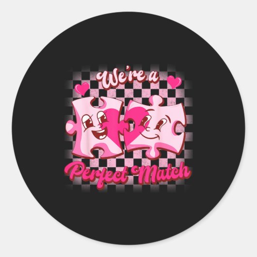 We’re A Perfect Match Love Puzzle Funny Valentines Ronde Sticker (Voorkant)