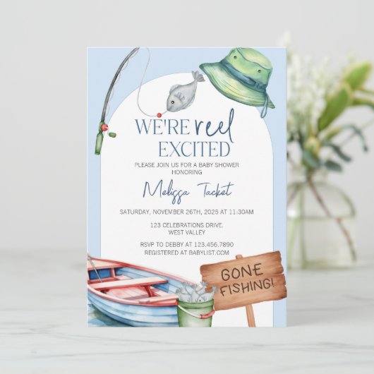 We’re Reel Excited, fishing-themed baby shower  Kaart (Staand voorkant)