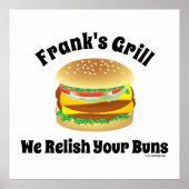We Relish Your Buns Funny Custom Hamburger Poster (Voorkant)