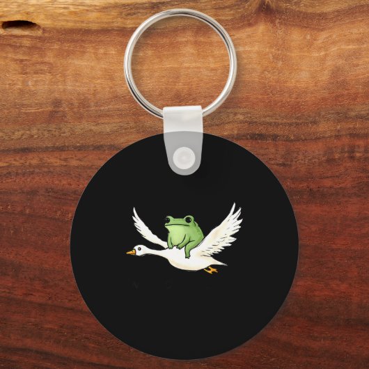 We Ride At Dawn Funny Frog Riding Goose Chaotic An Sleutelhanger (Voorkant)