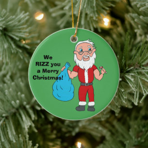 We Rizz Je een Prettig Kerstfeest Custom Santa Keramisch Ornament