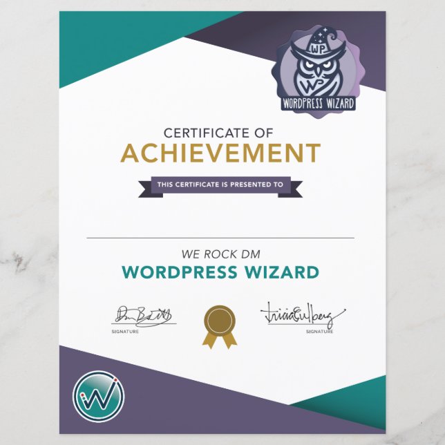 We Rock DM WordPress Wizard Certificaat (Voorkant)