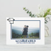 We rolden ermee | Humor met feestdagen Feestdagenkaart (Staand voorkant)