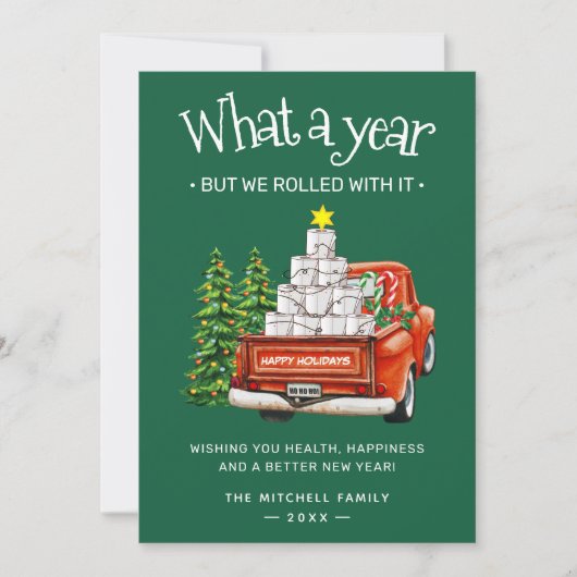 We rolden met het grappige Covid 19 Prettige feest Feestdagenkaart (Voorkant)