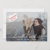 We rolden met het rode en witte sterren 2020 foto feestdagenkaart (Voorkant)