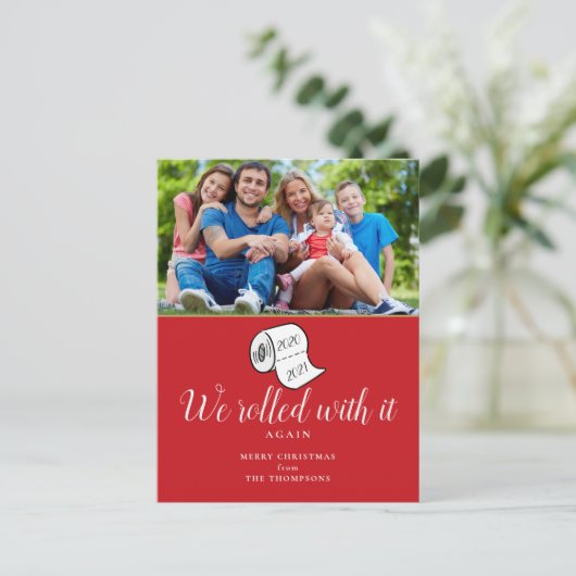 We Rolled With It Foto Grappige Kerstmis Feestdagenkaart (Staand voorkant)