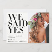 WE SAID YES | 2 Foto's Trouwreceptie Alleen Kaart (Voorkant)