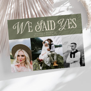 We Said Yes Vintage Trouwfoto Sage Multi Foto Aankondiging