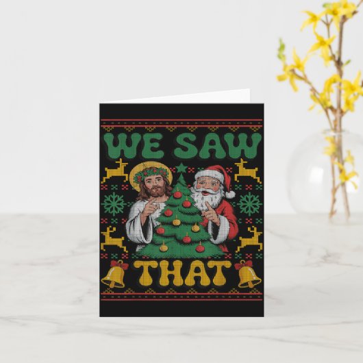 We Saw That Santa Jesus Kids Matching Parents Ugly Kaart (Gele Bloem)