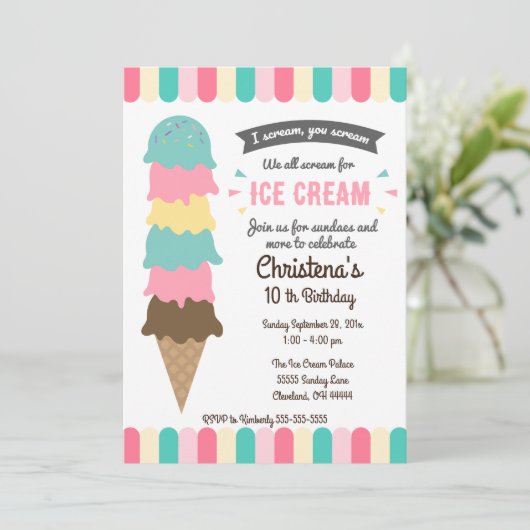 We schreeuwen allemaal ijs verjaardagsfeestuitnodi kaart (Staand voorkant)