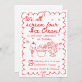 We schreeuwen allemaal vier ijs verjaardagsuitnodi kaart (Voorkant / Achterkant)