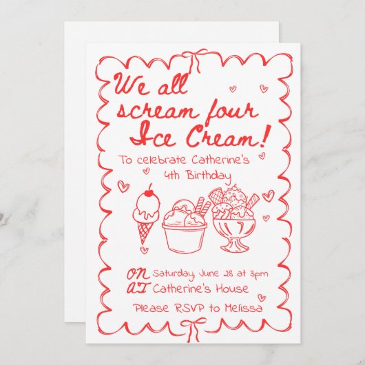 We schreeuwen allemaal vier ijs verjaardagsuitnodi kaart (Voorkant / Achterkant)