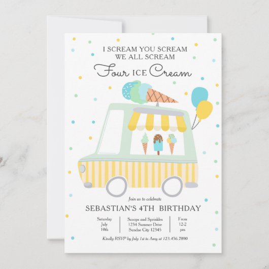 We schreeuwen allemaal vier ijsjes 4e verjaardagsf kaart (Voorkant)