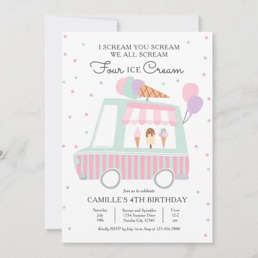 We schreeuwen allemaal vier ijsjes 4e verjaardagsf kaart (Voorkant)