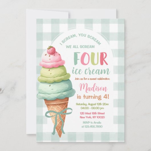 We schreeuwen vier ijs boog 4e verjaardag kaart (Voorkant)