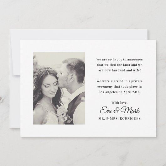 We sloten de Knot White Script Weddenfoto Aankondiging (Achterkant)