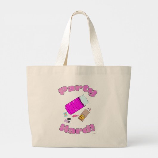We Slumber Party Hard Funny Slogan Cartoon Joy Grote Tote Bag (Achterkant)