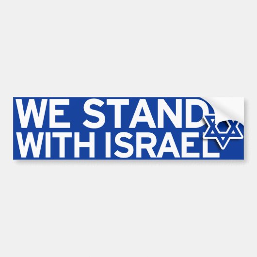 We staan met een Israëlische bumpersticker (Voorkant)
