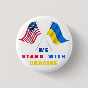 We Staan Met Oekraïne Vlag Amerikaanse Vlag Knop Ronde Button 3,2 Cm