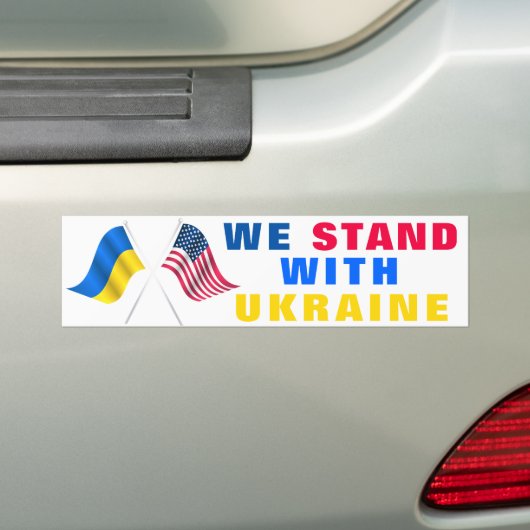 We staan voor Oekraïne - VS-vlag - Oekraïense vlag Bumpersticker (Op auto)