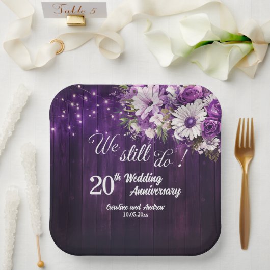 We Still Do 20th Wedding Anniversary String Lights Papieren Bordje (Huwelijk)