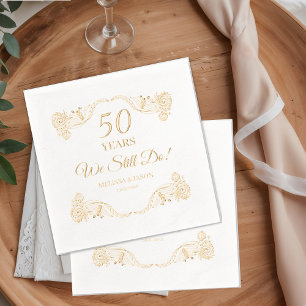 "We Still Do" 50-jarig Huwelijksjubileum Bloemstuk Folie Servetten